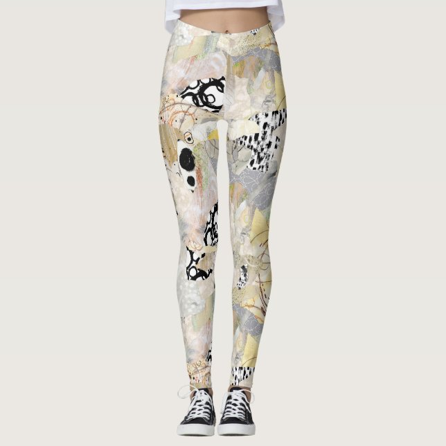 Legging Design de Colagem Abstrata Elegante Neutra (Frente)