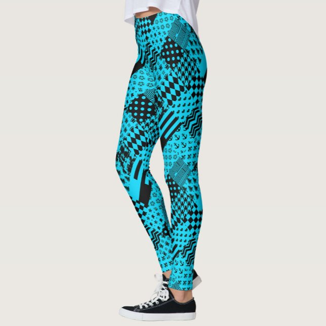 Legging Design de Correção de Padrões Mistos Azul Preto (Criador carregado)