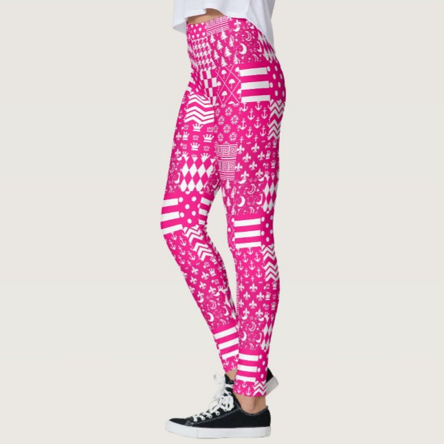 Legging Design de Correção de Padrões Mistos Brancos Rosa (Criador carregado)