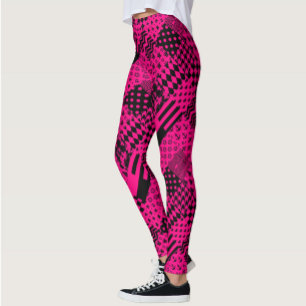 Legging Design de Correção de Padrões Mistos Pretos Rosa