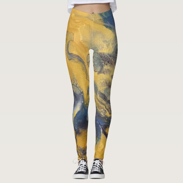 Legging Design de derramamento de acrílico dourado (Frente)
