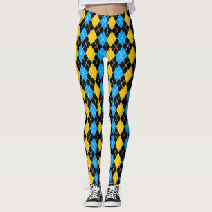 Legging Design de Diamante Argyle Azul Amarelo Preto