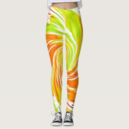 Legging Design de espiral verde e laranja