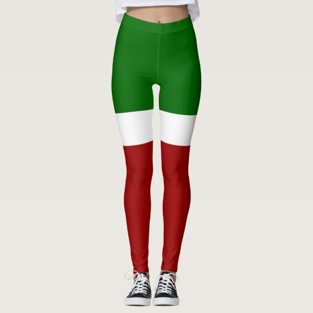Legging Design de Estilo de Bloco de Cor Verde Vermelho (Frente)