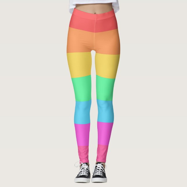 Legging Design de faixas de cores do arco-íris do Pastel (Frente)