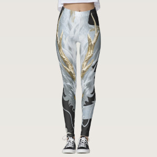Legging Design de Fantasia Artística de Dragão em Ouro Bra