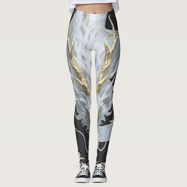 Legging Design de Fantasia Artística de Dragão em Ouro Bra (Frente)