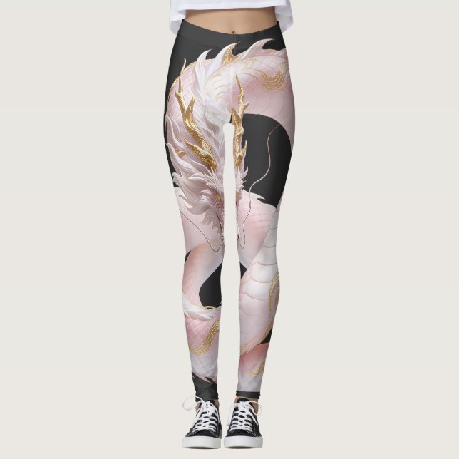 Legging Design de fantasia de dragão de ouro branco chinês (Frente)