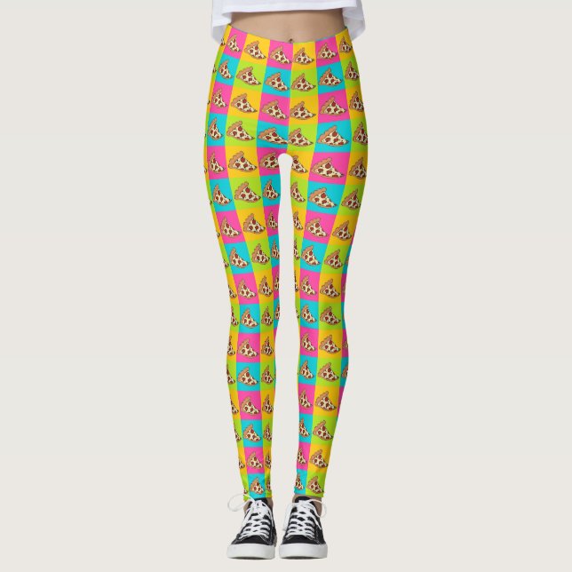 Legging Design de fatias de pizza brilhante (Frente)