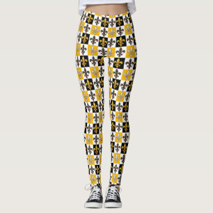 Legging Design de Fleur-de-lis, branco-amarelo, com verifi