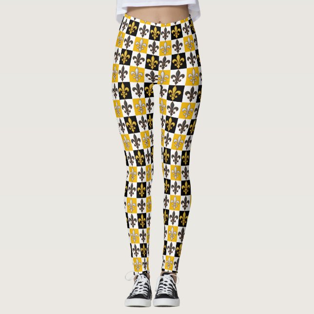 Legging Design de Fleur-de-lis, branco-amarelo, com verifi (Frente)