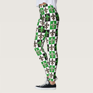 Legging Design de Fleur-de-lis, branco-verde, com verifica