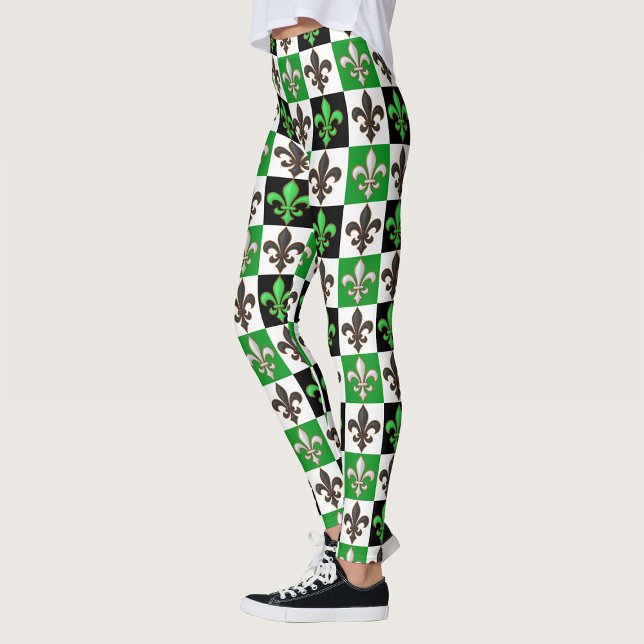 Legging Design de Fleur-de-lis, branco-verde, com verifica (Criador carregado)