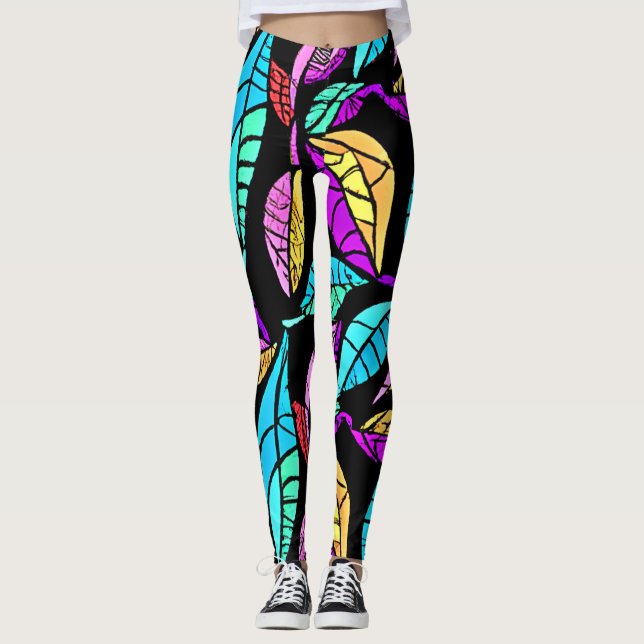 Legging Design de Folhas de Vidro Estendidas (Frente)