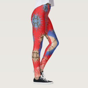 Legging design de fundo vermelho com círculo azul