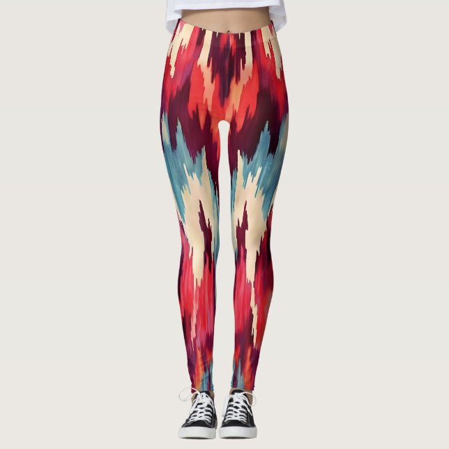 Legging Design de Ikat preto e vermelho preto (Frente)