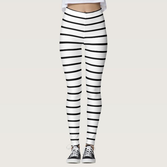 Legging Design de Listras Brancas e Pretas (Frente)