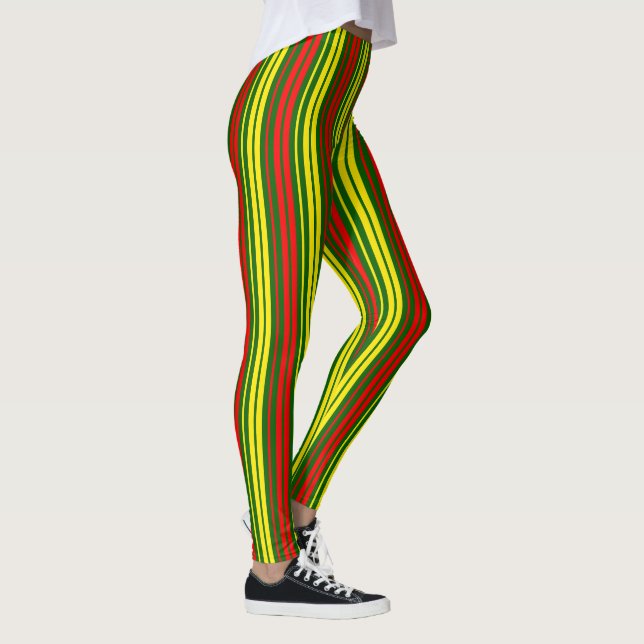 Legging Design de Listras Verticais Amarelas Verdes Vermel (Direita)