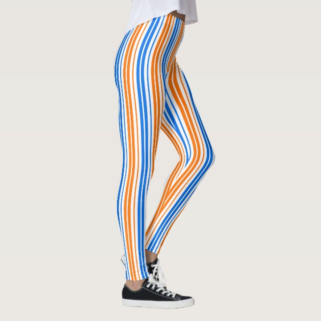 Legging Design de Listras Verticais Laranja Azul Branco   (Direita)