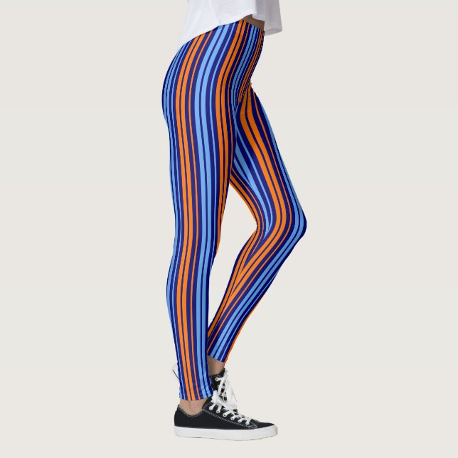 Legging Design de Listras Verticais Laranja Ciano Marinho  (Direita)