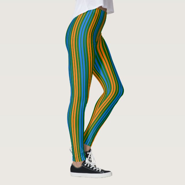 Legging Design de Listras Verticais Laranja Verde Azul   (Direita)