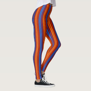 Legging Design de Listras Verticais Laranja Vermelho Azul 