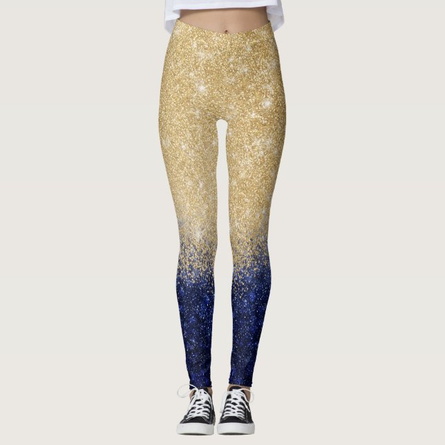 Legging Design de luxo de Ombre Dourado e azul com brilho (Frente)