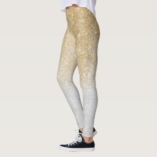 Legging Design de luxo do Ombre de Glitter Dourado e prate