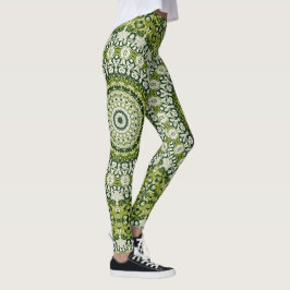 Legging Design de Mandala Verde e Branco