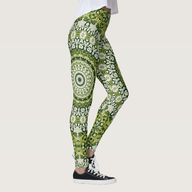 Legging Design de Mandala Verde e Branco (Direita)