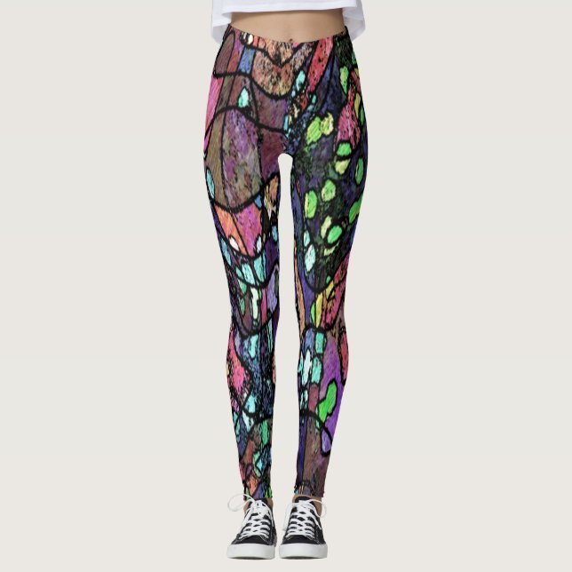Legging Design de mosaico roxo (Frente)