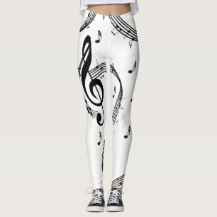 Legging Design de Música Preta e Branca