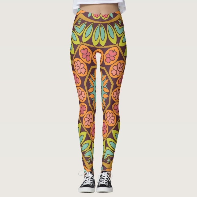 Legging Design de ornamento floral abstrato brilhante. (Frente)