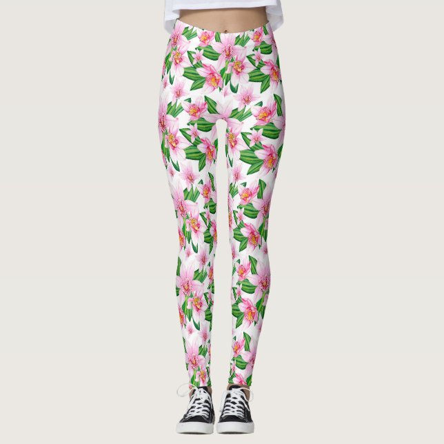 Legging Design de Orquídeas em Aquarela 12  (Frente)