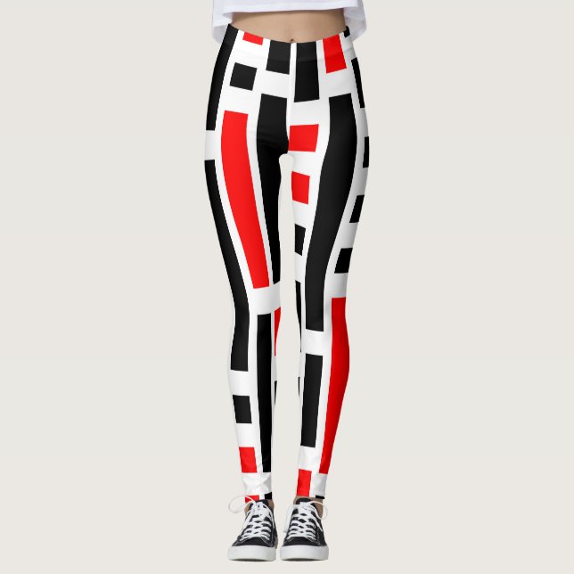 Legging Design de padrão Abstrato preto-vermelho de arte r (Frente)