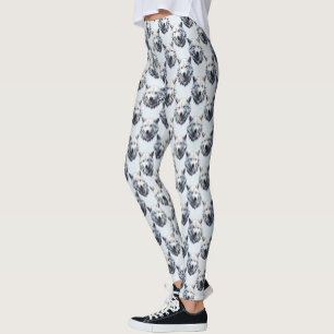 Legging Design de Padrão da Cabeça do Lobo Branco - Branco