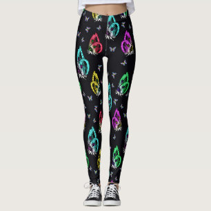Legging Design de Padrão de Borboleta Preta Colorida