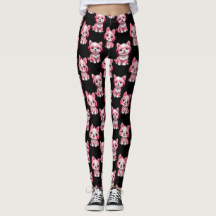 Legging Design de Padrão de Cachorro Rosa - Preto