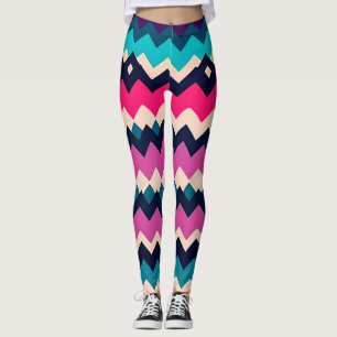 Legging Design de Padrão de Chevron Zigzag Colorido