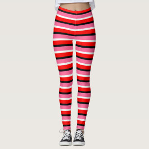 Legging Design de Padrão de Faixa Rosa Vermelha