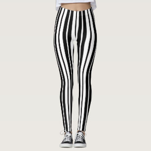 Legging Design de Padrão de Faixa Vertical Preta Branco