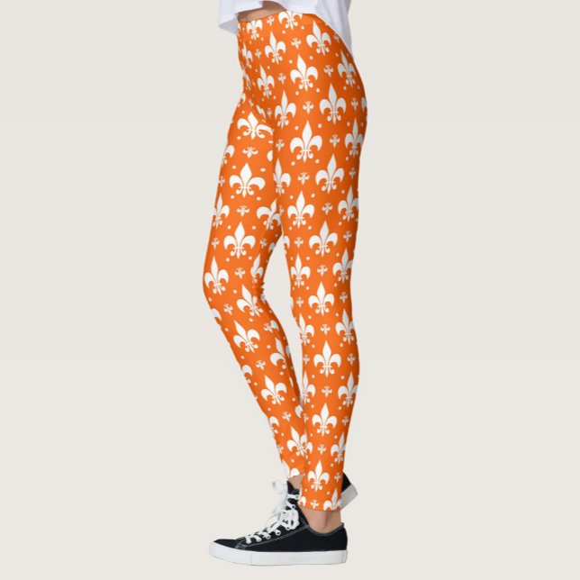 Legging Design de Padrão de Fleur-de-lis de Fundo Laranja (Criador carregado)