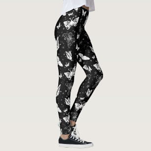 Legging Design de Padrão de Ilustração de Borboleta Branca