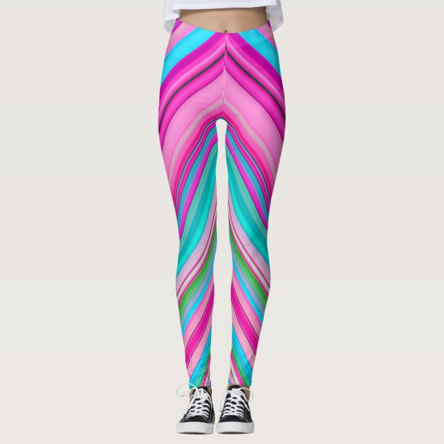Legging Design de padrão de listra de arco-íris vibrante (Frente)