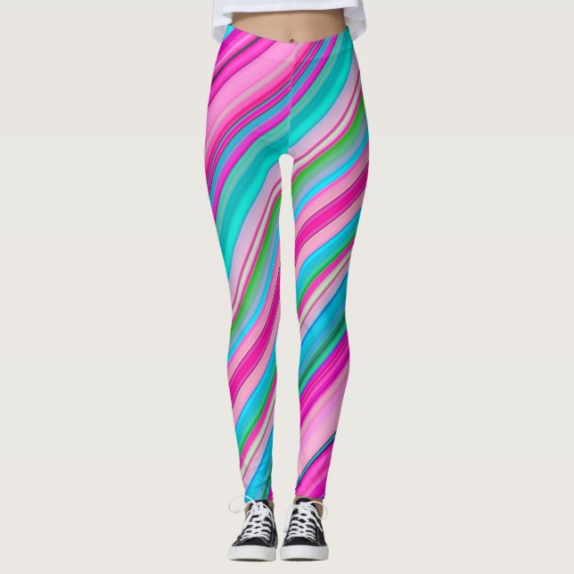 Legging Design de padrão de listra de arco-íris vibrante (Frente)