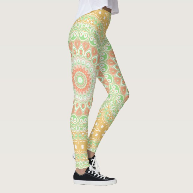 Legging Design de Padrão de Mandala Amarelo e Verde (Direita)