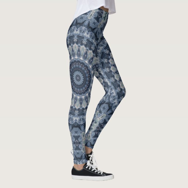 Legging Design de Padrão de Mandala Azul e Prata (Direita)