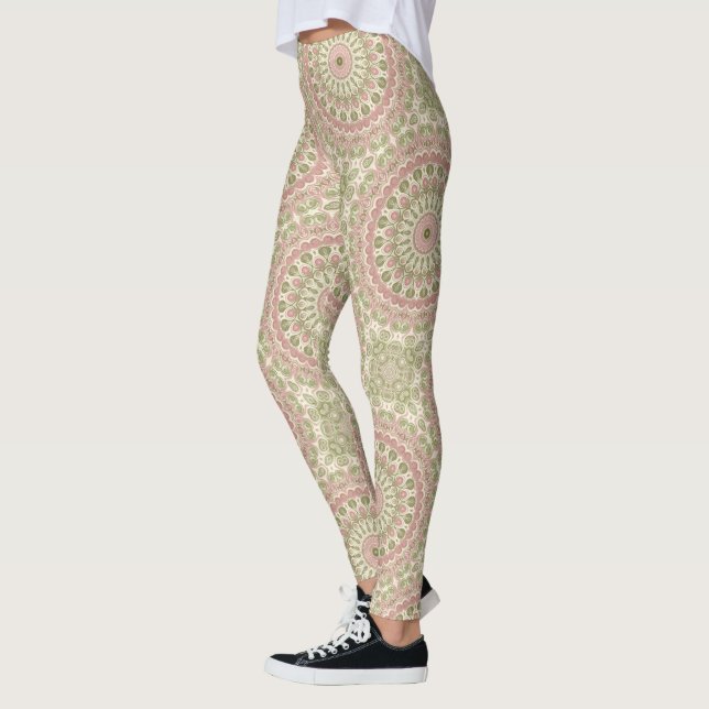 Legging Design de Padrão de Mandala Rosa e Verde (Esquerda)