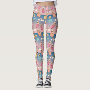 Legging Design de Padrão de Unicórnio Mágico e Estrelas