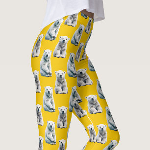 Legging Design de padrão de urso polar amarelo